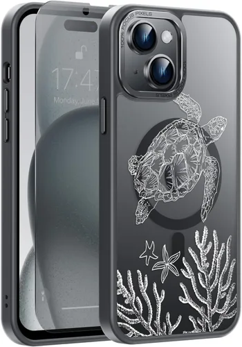 Vista 73 de Goodon para iPhone 15 Pro Max con protector de pantalla de privacidad, compatible con Magsafe, funda translúcida mate a prueba de golpes - Linda