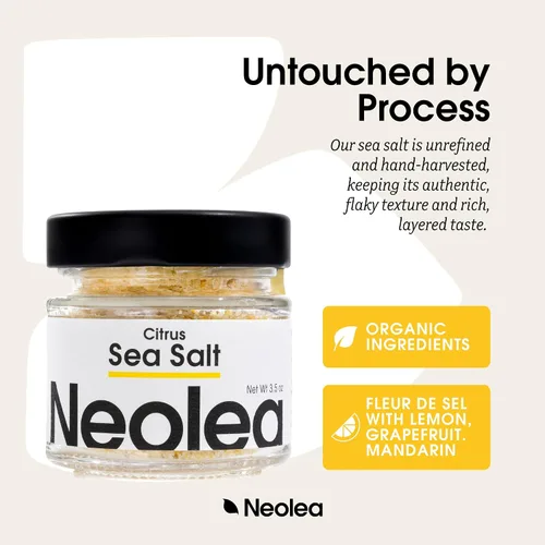 Vista 3 de Neolea Sal cítrica de Grecia – Copos de sal marina escamosa para hornear, cocinar, terminar y cubrir verduras, carne, pasta, flor de sal Pares