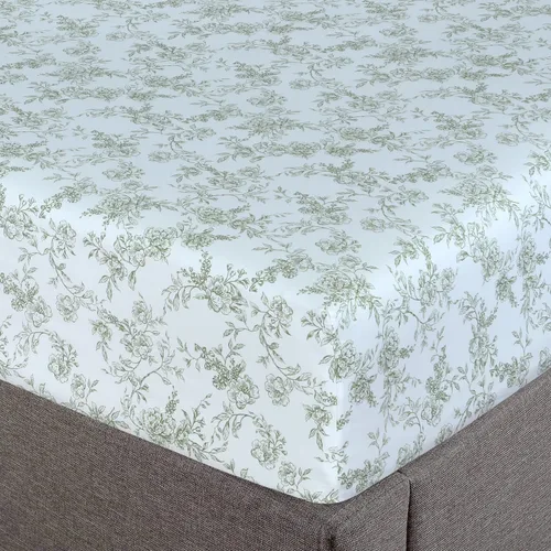 Vista 18 de Feather & Stitch - Sábana bajera ajustable de 100 % algodón, tejido satén de damasco, transpirable a rayas, sábana elástica para colchón de 18