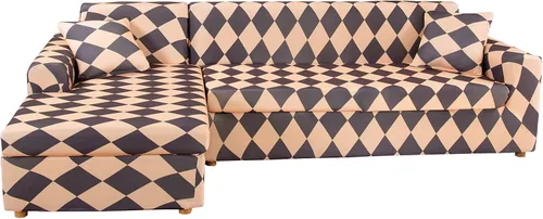 Vista 15 de LiveGo Funda de sofá en forma de L, 2 piezas, elástica y elástica de 3 plazas, protector de muebles con 4 fundas de almohada para sala de estar