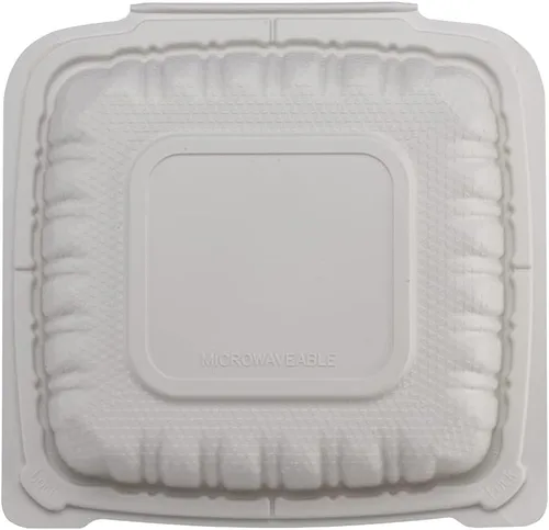 Vista 5 de TIYA - Recipientes de comida Clamshell color blanco, paquete de 150 unidades, 8 x 8 pulgadas, recipientes para llevar, plástico para microondas