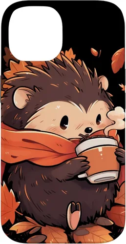 Vista 4 de Hedgehog Fall Autumn Leaves Pumpkin Spice Latte Kawaii Case for iPhone 16