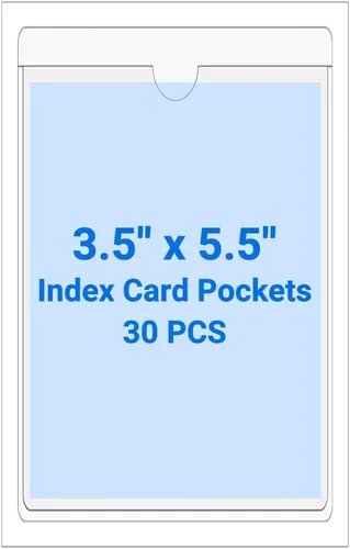 Vista 58 de 30 PCS Clear Self Adhesive Plastic Label Pockets, Top Loading Business & Library Index Card Holders, Peel and Stick Sleeves for Storage Bins, Totes