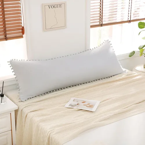 Vista 9 de Juego de 2 fundas de almohada con pompones color verde aguacate, tamaño Queen estándar, 100% microfibra lavada, funda de almohada con flecos de bola