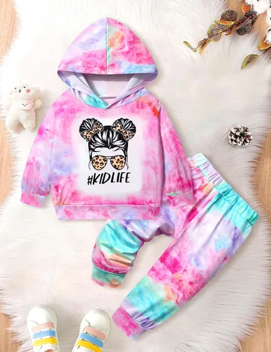 Vista 4 de Aulyffo Baby Girl Clothes,Tie Dye Hoodie Sweatshirt 2 Piece Baby Girls Outfits Pullover Joggers Pants Hooded Sweatsuits Sets