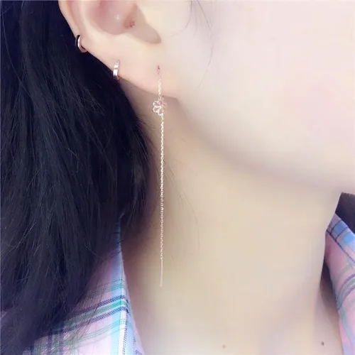 Vista 5 de SAGEKING 2024 New 585 Purple Gold Plated 14K Rose Gold Hollow Flower Earrings For Women Classic Light Luxury Ear Line Party Jewelry Gift Fashion