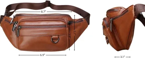 Vista 2 de Riñonera de cuero para hombre, bolsa de cintura grande para viajes, senderismo, ciclismo, motociclismo, pesca, correr, negro, marrón, café, Marrón