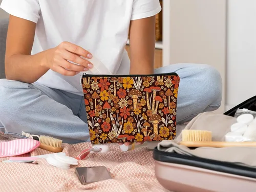 Vista 4 de BARPER Bolsa de maquillaje de hongos - Regalos para mujeres hippies, cosas de hongos, mushroom 1, Vintage