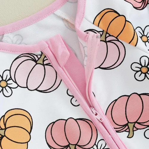 Vista 5 de OikMombiu My First Halloween - Mameluco de manga larga con cremallera para bebé, niña y niño, mono de una pieza con diseño de calabaza y fantasma
