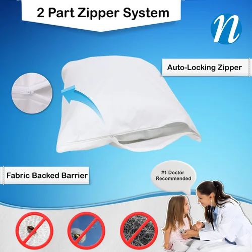 Vista 2 de National Allergy Premium Protector de almohada con cierre de 100% algodón - Tamaño estándar - Blanco - 300 hilos - Funda de almohada hipoalergénica