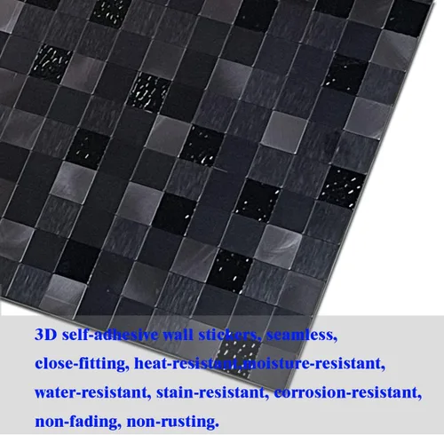 Vista 4 de Panel de 10 hojas autoadhesivas 3D para cocina, paneles autoadhesivos de mosaico de aluminio metálico para pared, 11.81 x 11.81 x 0.15 pulgadas, 4.8