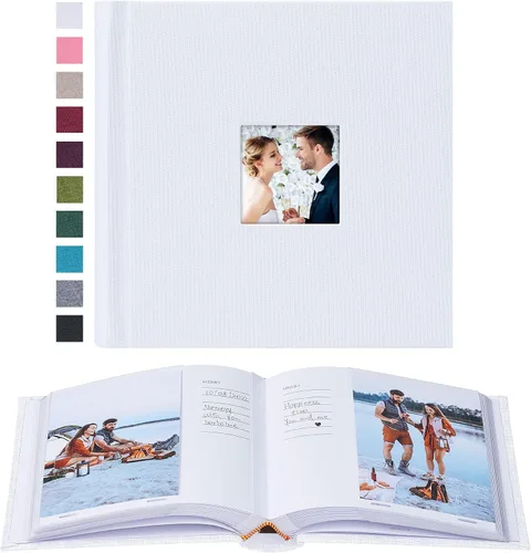 Vista 35 de Mublalbum - Pequeño álbum de fotos 4x6 con cubierta de lino y áreas de notas, libro de fotos con bolsillos verticales para boda, familia, bebé
