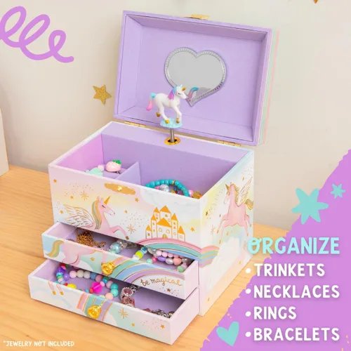 Vista 6 de Joyero musical de unicornio para niñas, caja de música para niños con unicornio giratorio, regalos de cumpleaños de unicornio para niñas pequeñas