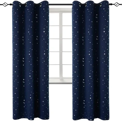 Vista 107 de BGment Cortinas opacas para dormitorio infantil, con aislamiento térmico, con ojales, estampado de estrellas plateadas, cortinas para oscurecer