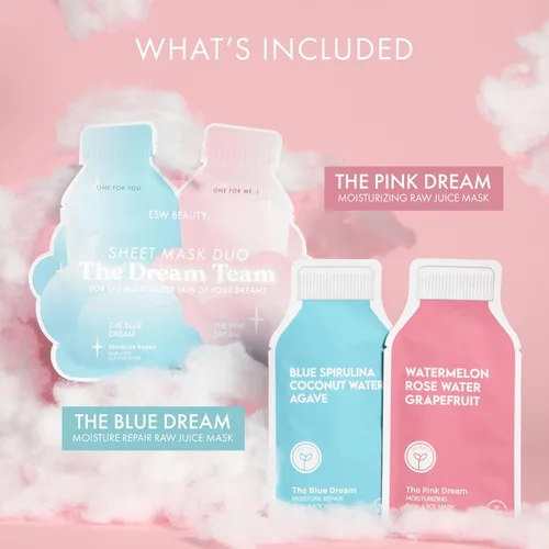 Vista 2 de ESW Beauty The Dream Team Face Mask Duo - Juego de cuidado de la piel hidratante y reparador de la humedad - Incluye The Pink Dream & Blue Dream