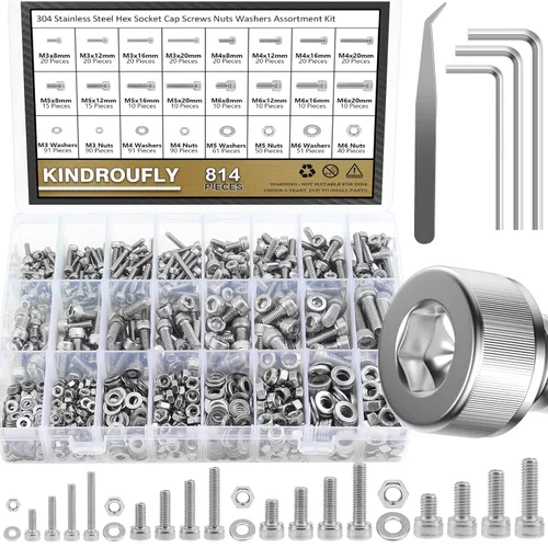 Vista 15 de Kit surtido de 542 piezas de tornillos de cabeza de botón M3 x 6/8/12/16/20/25/30mm, tornillos, tuercas y arandelas, acero inoxidable 304, rosca