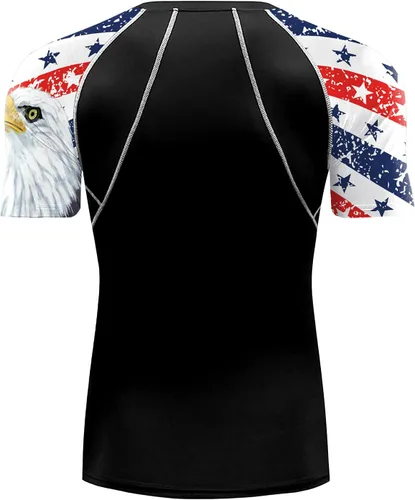Vista 3 de Men's Rash Guard Shirts Sun Protection UPF 50+ Short Sleeve BJJ Jiu Jitsu Workout Swim Compression Shirt