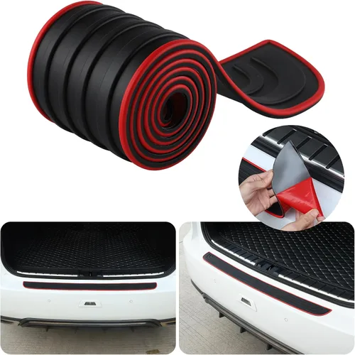 Vista 9 de Protector de parachoques trasero de automóvil, 33.07 pulgadas x 2.75 pulgadas, accesorios exteriores de maletero de goma universal antiarañazos Negro