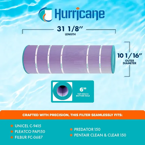 Vista 3 de Hurricane Filtros - HF9415-01P Cartucho de filtro de piscina morado platino - Reemplazo para Pleatco PAP150, Unicel C-9415, Filbur FC-0687, Pentair