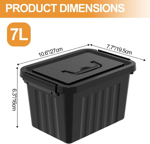 Vista 2 de Cubo de almacenamiento de plástico negro con tapa transparente y asa gris, 6 paquetes