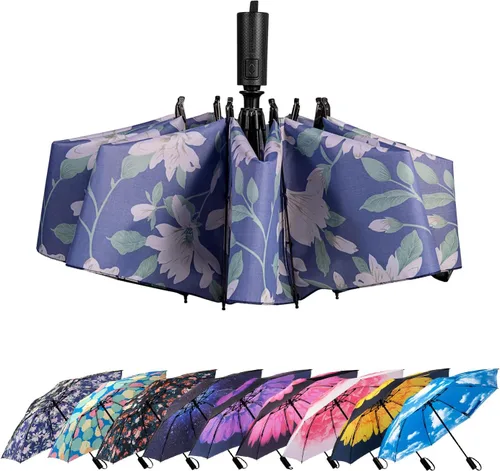 Vista 87 de LANBRELLA Paraguas plegable inverso compacto paraguas de viaje a prueba de viento automático