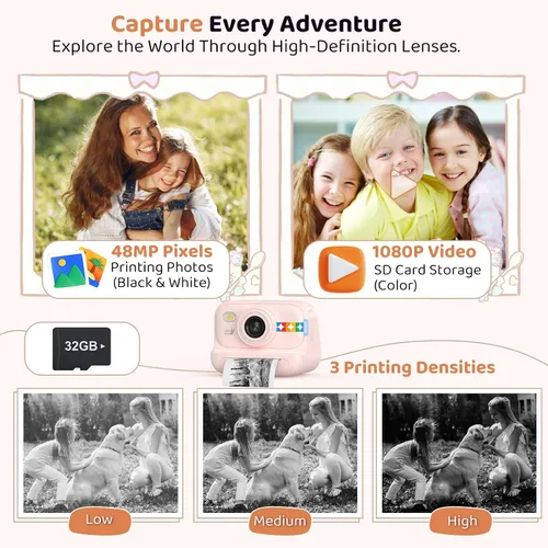 Vista 6 de Cámara de impresión instantánea para niños, regalos de cumpleaños para niñas y niños de 3 a 12 años, cámara de video 1080P para niños, ideas