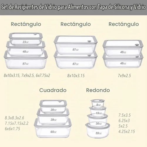 Vista 3 de Contenedores de vidrio para alimentos con tapa de vidrio, juego de recipientes de almacenamiento de alimentos aptos para microondas, 2 paquetes