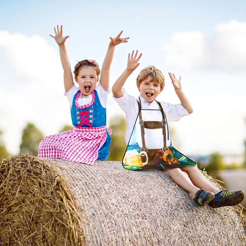 Vista 6 de Sintege Paquete de 2 delantales de Oktoberfest alemán Lederhosen y Dirndl para Oktoberfest Baviera Festival de Cerveza Decoración de Fiesta