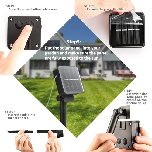 Vista 7 de Guirnalda de luces solares de libélula para exteriores, 20.8 pies, 30 luces LED impermeables con energía solar, 8 modos de luces decorativas