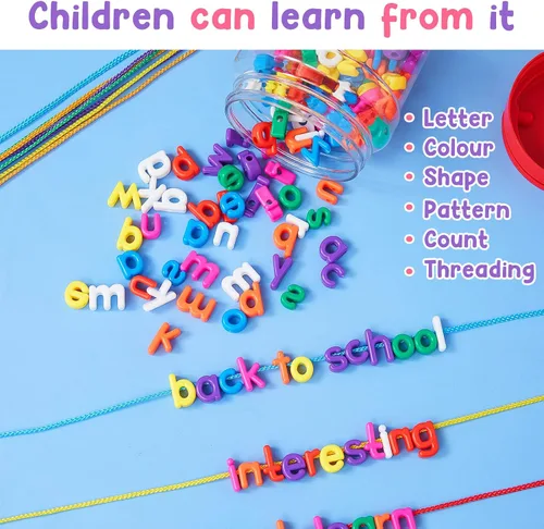 Vista 4 de Wesiti 204 piezas de letras con cordones del alfabeto, juguetes de aprendizaje para niños pequeños, cuentas del alfabeto ABC, juguetes