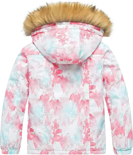 Vista 2 de Pursky Chaqueta de esquí impermeable para niñas, abrigos de nieve de invierno para niños, impermeable, parka