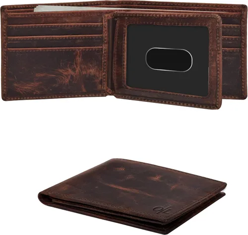 Vista 7 de Carteras RFID delgadas para hombres - Cartera de bolsillo frontal de piel genuina