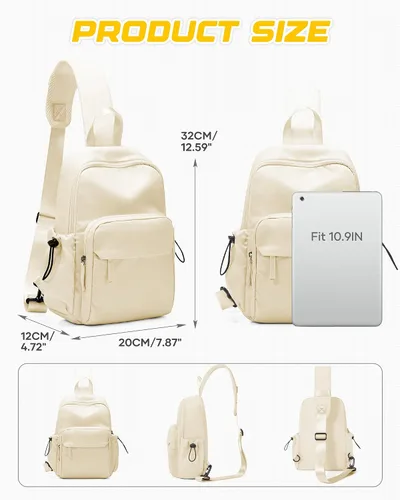 Vista 2 de SEAFEW Small Beige Sling Backpack Travel Hiking Daypack, Crossbody Sling Bag with USB Charging Port for Men Women 3 Layer Pockets One Shoulder Bag