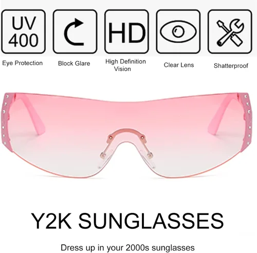 Vista 5 de DQbhzh Gafas de sol Y2K sin montura para mujeres y hombres gafas de sol futuristas de los años 2000
