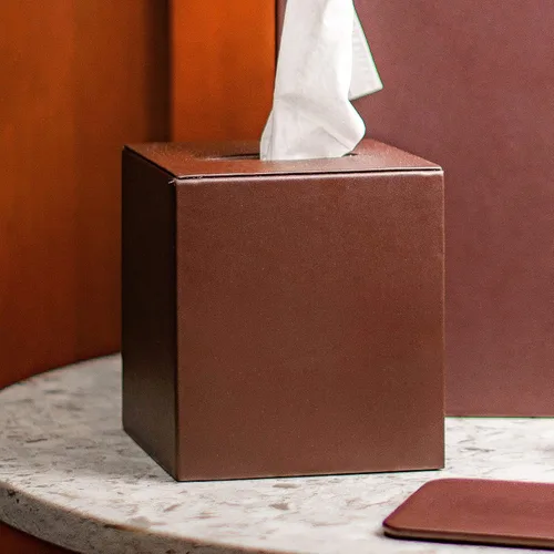 Vista 3 de DACASSO Funda de piel para caja de pañuelos – Funda de piel de lujo para caja de pañuelos cuadrada – Elegante cubierta de pañuelos y sofisticada