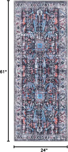 Vista 2 de Unique Loom Mangata Collection - Alfombra de área Mahtaab (Runner 2' 0" x 5' 0", negro/azul)