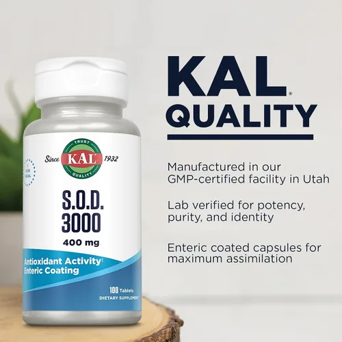 Vista 5 de KAL S.O.D. 3000 Suplemento antioxidante de 400 mg, superóxido dismutasa (SOD), fuente de hígado de res, soporte súper antioxidante, revestimiento