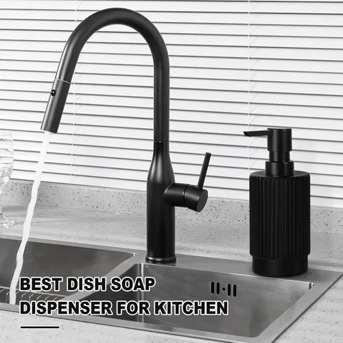 Vista 6 de VIMERPA Dispensador de Jabón Negro, Dispensadores de Jabón de Manos de 11 fl oz para Baño, Dispensador de Jabón de Platos de Vidrio Acanalado Negro