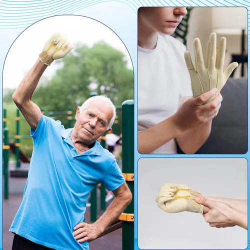 Vista 6 de Panitay 2 pares de guantes de ejercicio de tracción Mano Dedo Fortalecimiento Pulgar Flexion Guante de terapia física para aumentar la fuerza