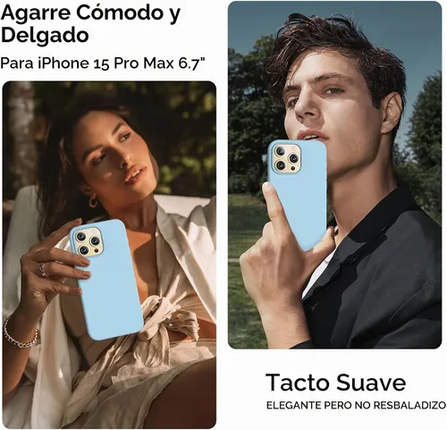 Vista 2 de Compatible con iPhone 15 Pro Max Case, Funda de Silicona Líquida, Funda Protectora de Cuerpo Completo a Prueba de Golpes Delgada y Fina