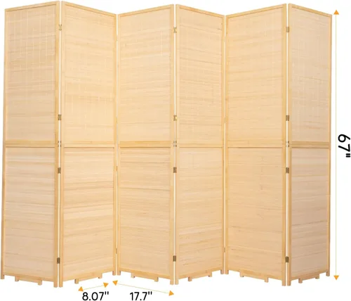 Vista 2 de Divisor de habitación tejido de malla de bambú de 5.6 pies, divisor de pared plegable de 4 paneles, beige Hand-woven bamboo room dividers, folding
