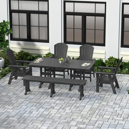 Vista 11 de WestinTrends Dylan Adirondack - Juego de 6 mesas y sillas de comedor para exteriores para todo tipo de clima, mesa y sillas de patio de madera