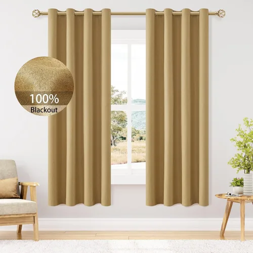 Vista 66 de ChrisDowa Cortinas 100% Opacas de Abedul Sólido de 45 Pulgadas de Largo, 2 Paneles para Dormitorio y Sala de Estar, Estilo Granja Oscurecedoras