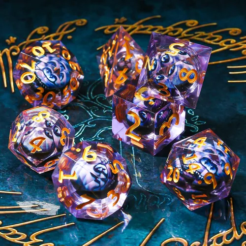 Vista 4 de Dados de borde afilado DND, juego de dados de globo ocular DND, dados de ojo de dragón de núcleo líquido para juegos de mesa