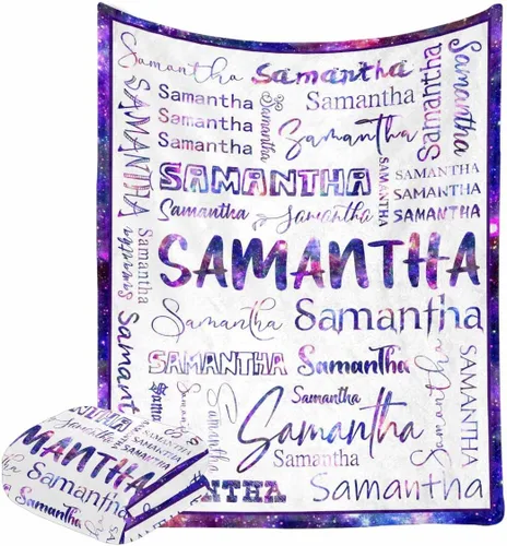 Vista 13 de Manta personalizada con nombre con fuente diferente y colorida para niños, mujeres y hombres, divertida decoración personalizada para el hogar, cama