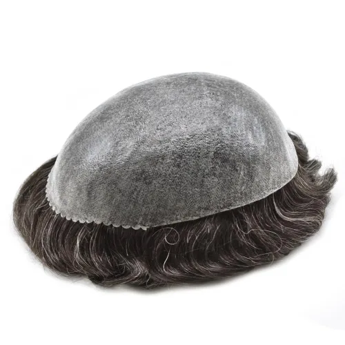 Vista 462 de Toupee para hombre 100% cabello humano real tupé para hombres 0.004 in piel de poliuretano para hombre, sistema de reemplazo de piezas de pelo