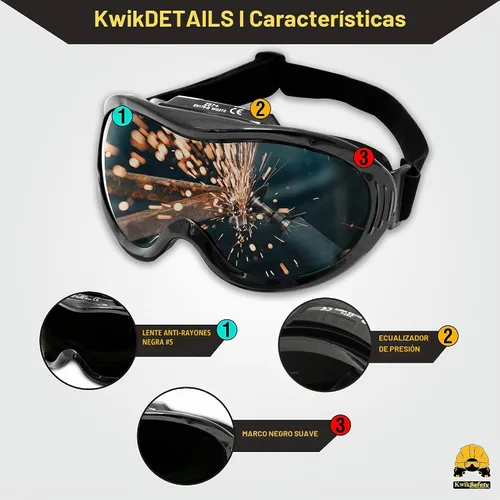 Vista 3 de KwikSafety - Charlotte, NC - Black Welding Goggles Brazing Flame Cutting Eye Protection