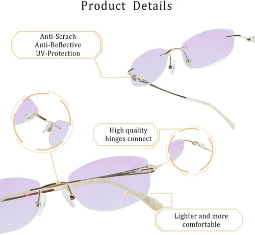 Vista 7 de LifeArt Pure Titanium Frame Glasses/Blue Light Blocking Reading Glasses, Reduce Eyestrain, Stylish for Men and Women 3033_(champán Clear)