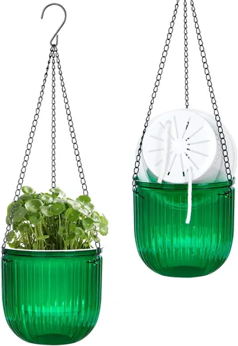 Vista 22 de Paquete de 2 macetas colgantes de riego automático de 7.2 pulgadas para plantas de interior y exterior, macetas colgantes de macramé de 34 pulgadas