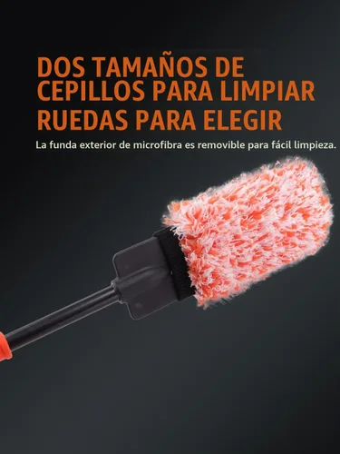 Vista 5 de SPTA Juego de cepillos para ruedas de automóvil, 2 cepillos de llanta de microfibra con 2 fundas de microfibra intercambiables grandes y 2 pequeñas